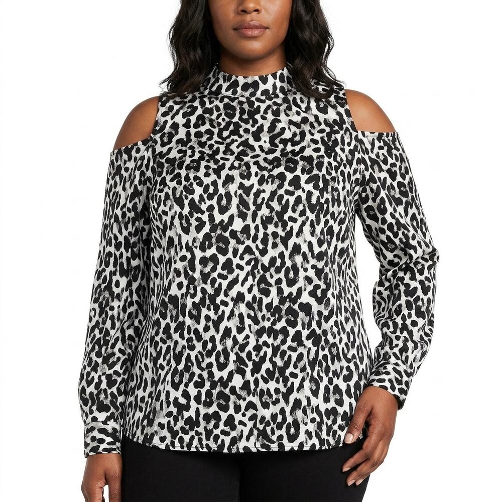 Cache Silk Blend Black Graphic Stretch Top Women Size XS
